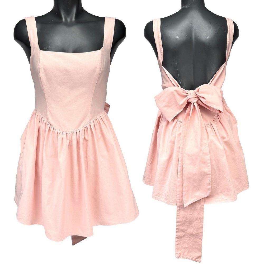 BILLY J Sadzi Pink Square Neck Open Back Bow Tie Mini Dress Size 10